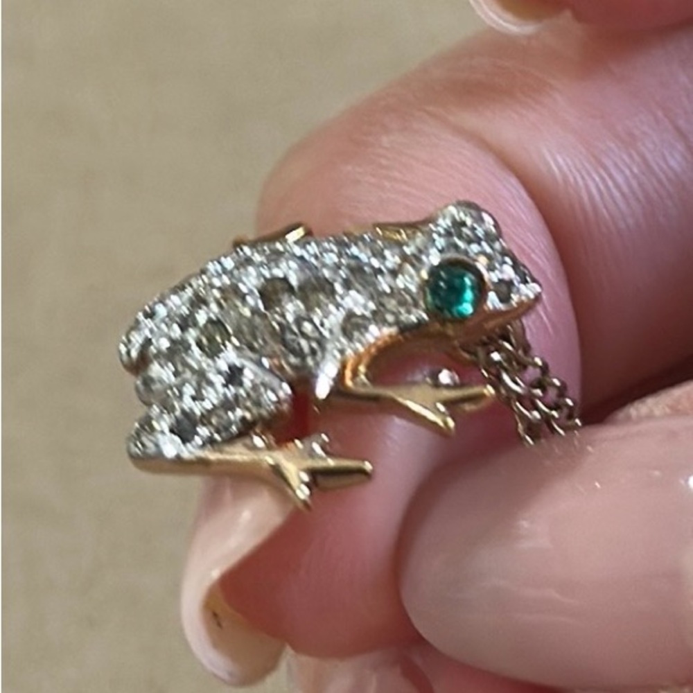 Cutest Panetta Rhinestone Frog Pendant Gold Necklace Jewelry